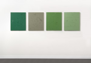 R.Baruzzi, Sette chili di quattro verdi, matita su olio su tavola: pencil on oil on board, 4 boards, cm.70x60 each (ph.D.Lasagni)