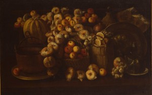 BARBIERI Paolo Antonio, Natura morta con mele, cipolle, agli, zucca e rami, Ravena, Museo d'Arte della Città, inv QA 312